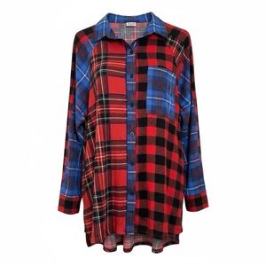 SOL R.H.R. Plaid Oversized Button Down Shirt Women’s Small NWT Red Blue Black